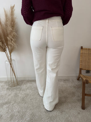 White denim wide jeans