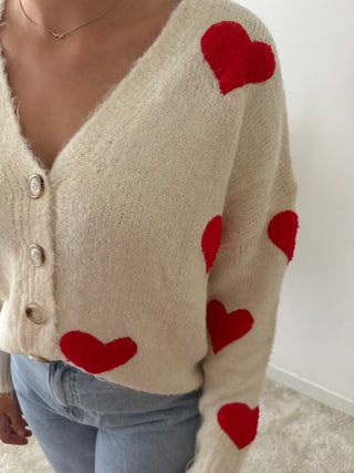 Red hearts button knit