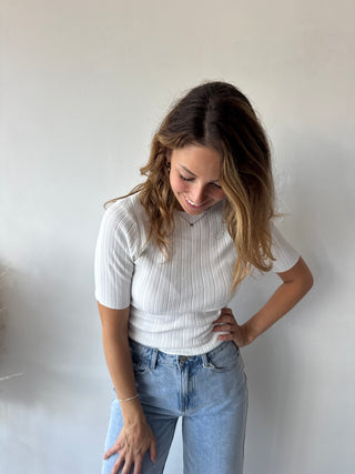 White ribbed top