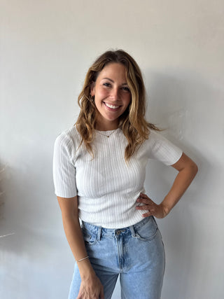White ribbed top