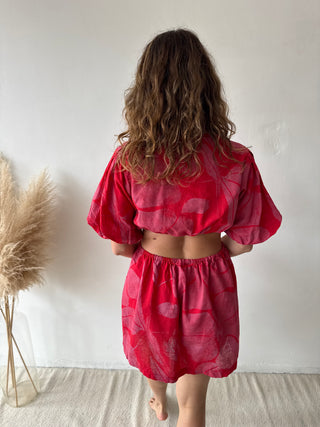 Pink red cut out dress