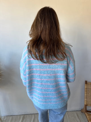 Blue pink striped soft knit