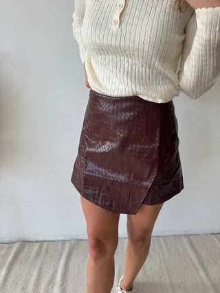 Burgundy leather skort