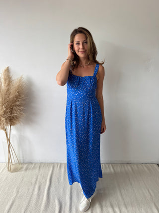 Light pink flowers blue dress