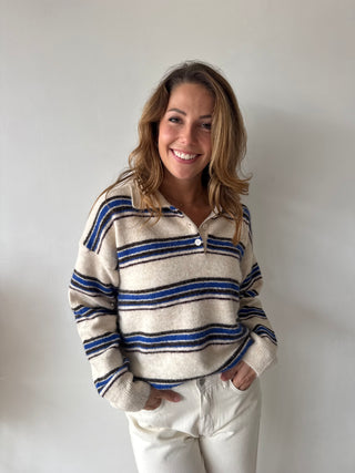 Blue brown striped beige knit