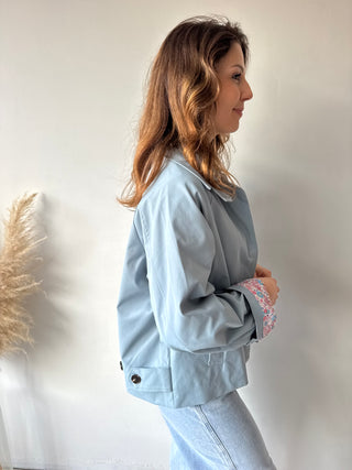 Flower detail blue trench jacket