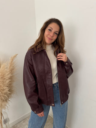 Burgundy faux leather jacket