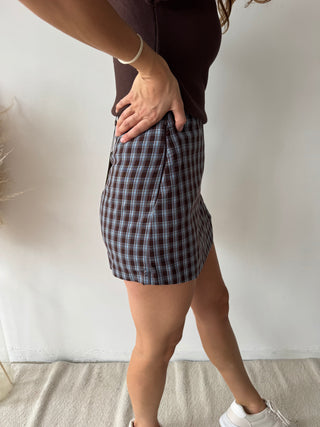 Brown blue checked skort