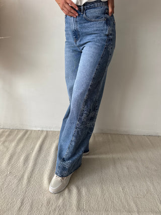 Blue embroidered jeans