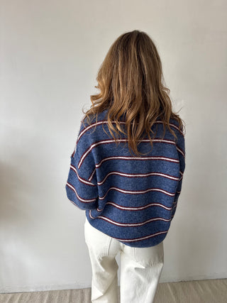 Burgundy blue striped scarf knit