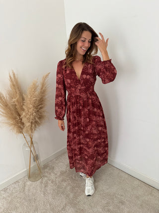 Burgundy flowered maxi dress