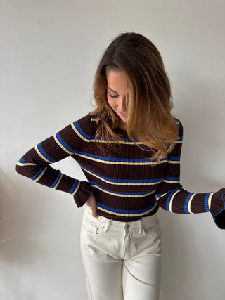 Brown blue ribbed top
