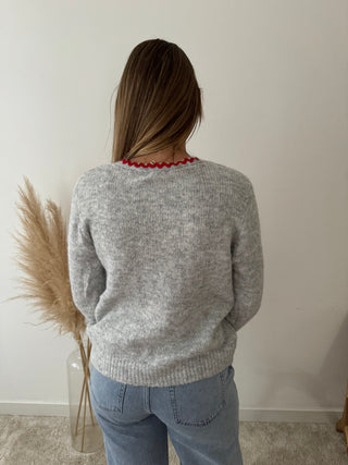 Red hearts grey bow knit