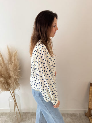 Blue hearts white blouse