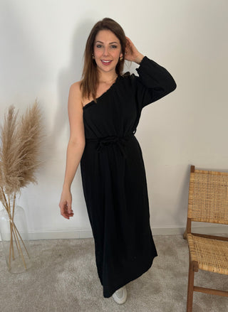 Black one sleeve tetra dress