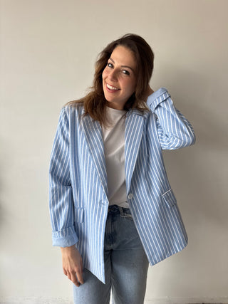 Blue white striped blazer