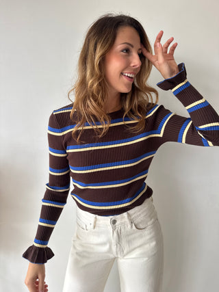Brown blue ribbed top