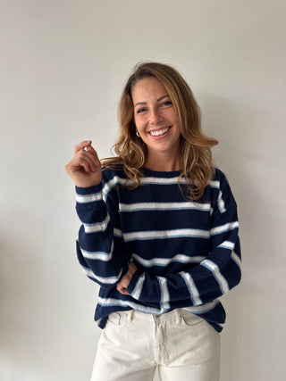 Navy striped knot back knit