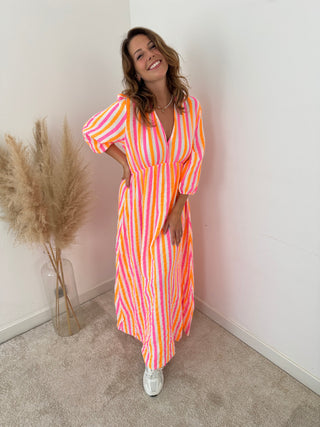 Pink yellow fluo striped dress