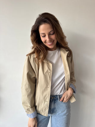 Blue striped detail trench jacket