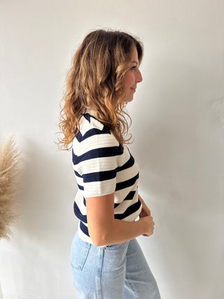 Navy white striped top