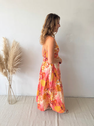 Orange yellow flowered dress