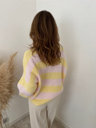 Yellow pink striped knit