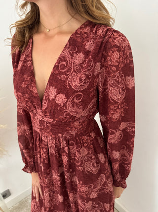Burgundy flowered maxi dress