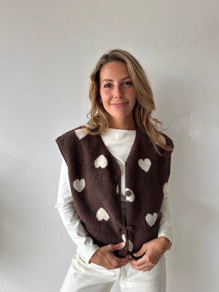 Beige hearts brown teddy vest
