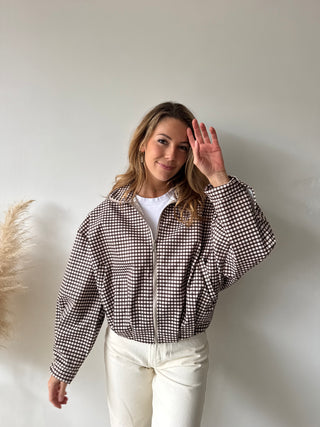 Brown checked zipper jacket