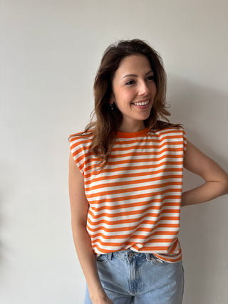 Orange striped sleeveless top