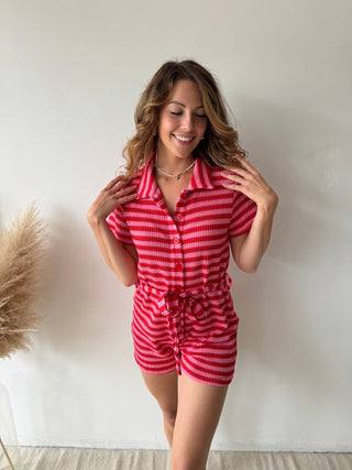 Fuchsia striped playsuit