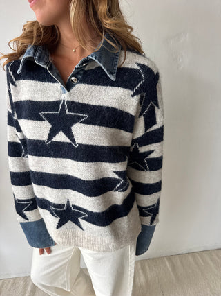 Denim detail star knit