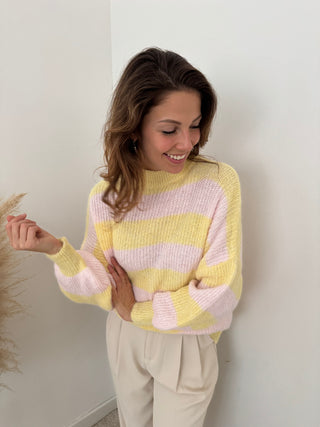 Yellow pink striped knit