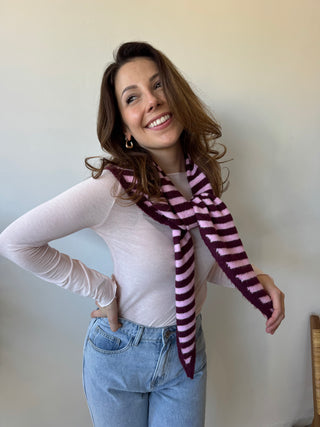 Burgundy pink striped scarf