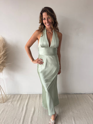 Mint satin maxi dress