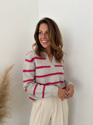 Pink grey striped knit