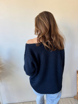 Navy open shoulder soft knit