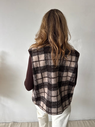 Brown beige checked vest