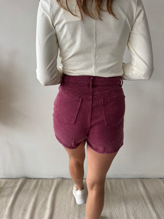 Burgundy denim skort