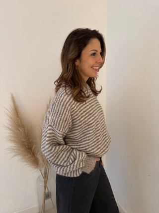 Super soft taupe striped knit