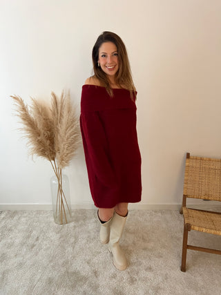 Burgundy off shoulder knit dress