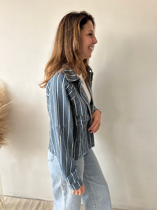 Blue white striped jacket