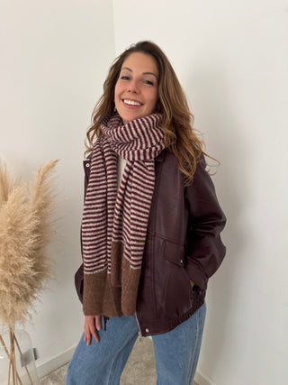 Soft burgundy striped scarf