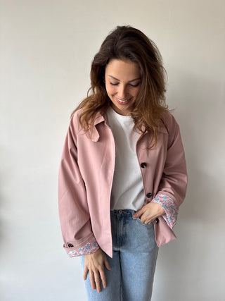 Flower details pink trench jacket