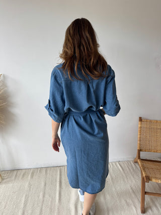 Blue denim midi dress