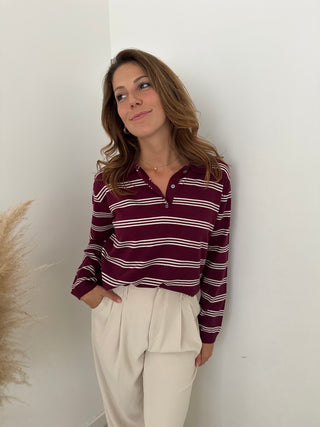 Burgundy beige striped polo
