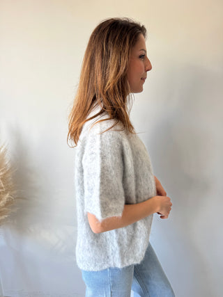 Grey open shoulder soft knit