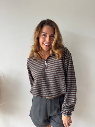 Soft brown grey zipper knit