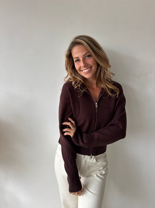 Brown zipper knit